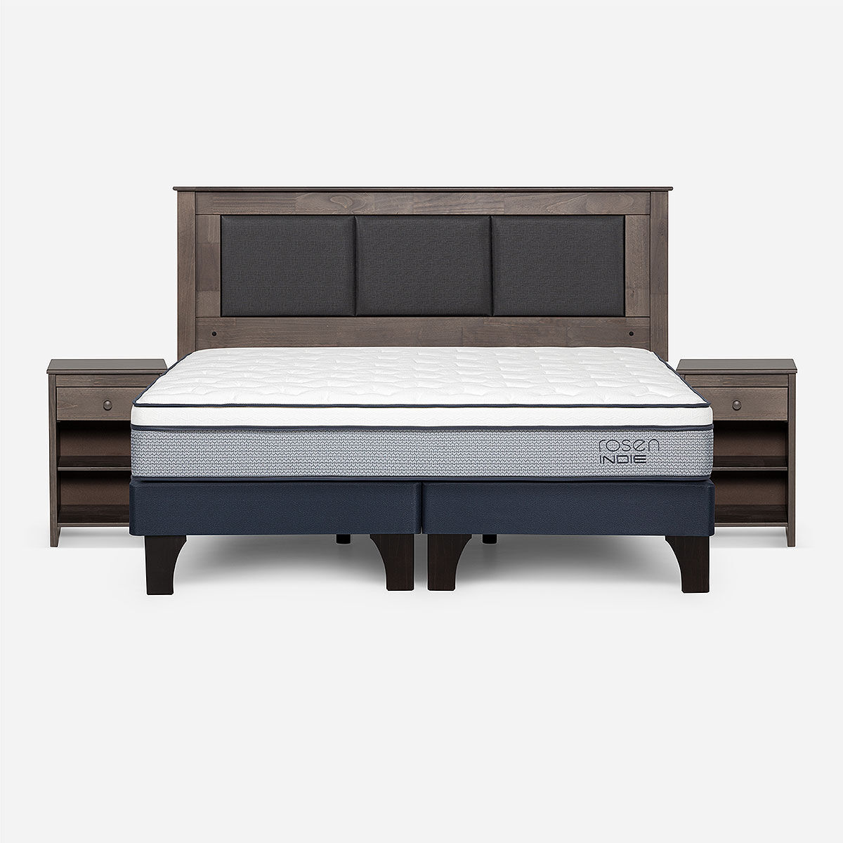 Combo Cama Europea Rosen king Indie BD + Respaldo y Veladores Rachel