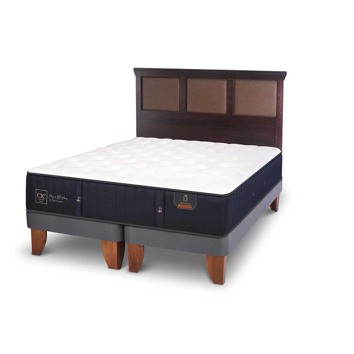Cama Europea CIC Base Dividida 2 Plazas Premium + Respaldo New Torino Chocolate