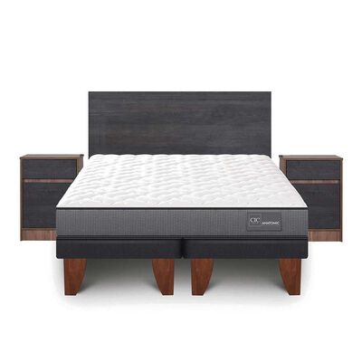Cama Europea CIC Base Dividida 2 Plazas Anatomic + Respaldo + 2 Veladores Espresso