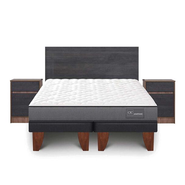 Cama Europea CIC Base Dividida 2 Plazas Anatomic + Respaldo + 2 Veladores Espresso