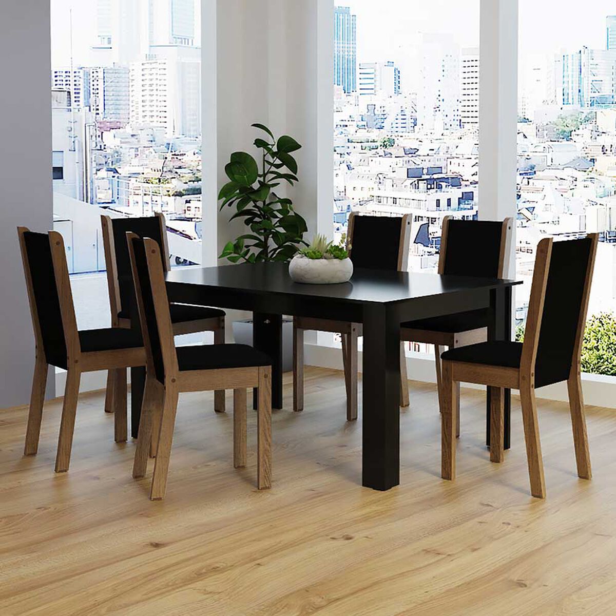 Juego de Comedor Vekkahome Lola Suecia 6 Sillas Negro