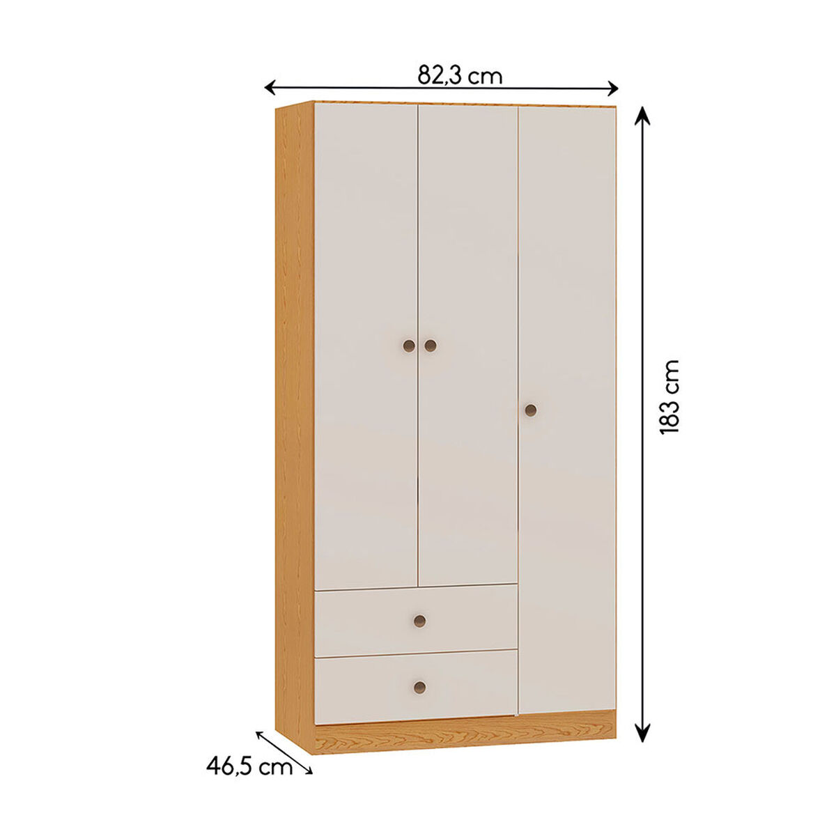 Combo Closet 3 Puertas 2 Cajones + C&oacute;moda 3 Cajones + Velador 2 Cajones Vekkahome Beige Caf&eacute;