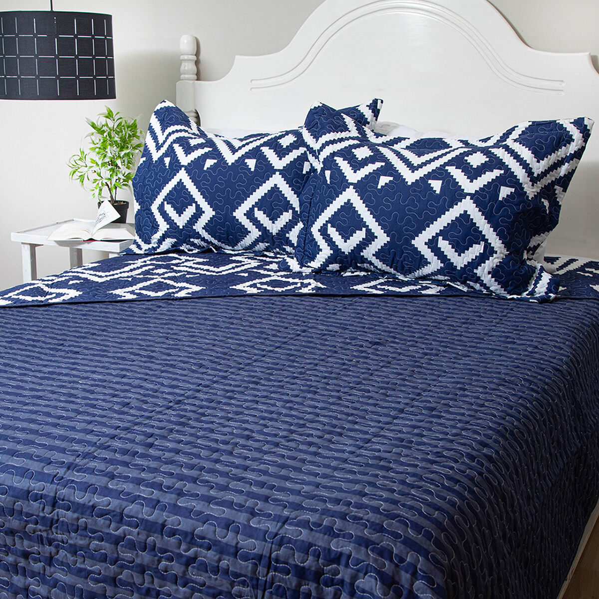 Quilt Doral 2 Plazas Patchwork Azul