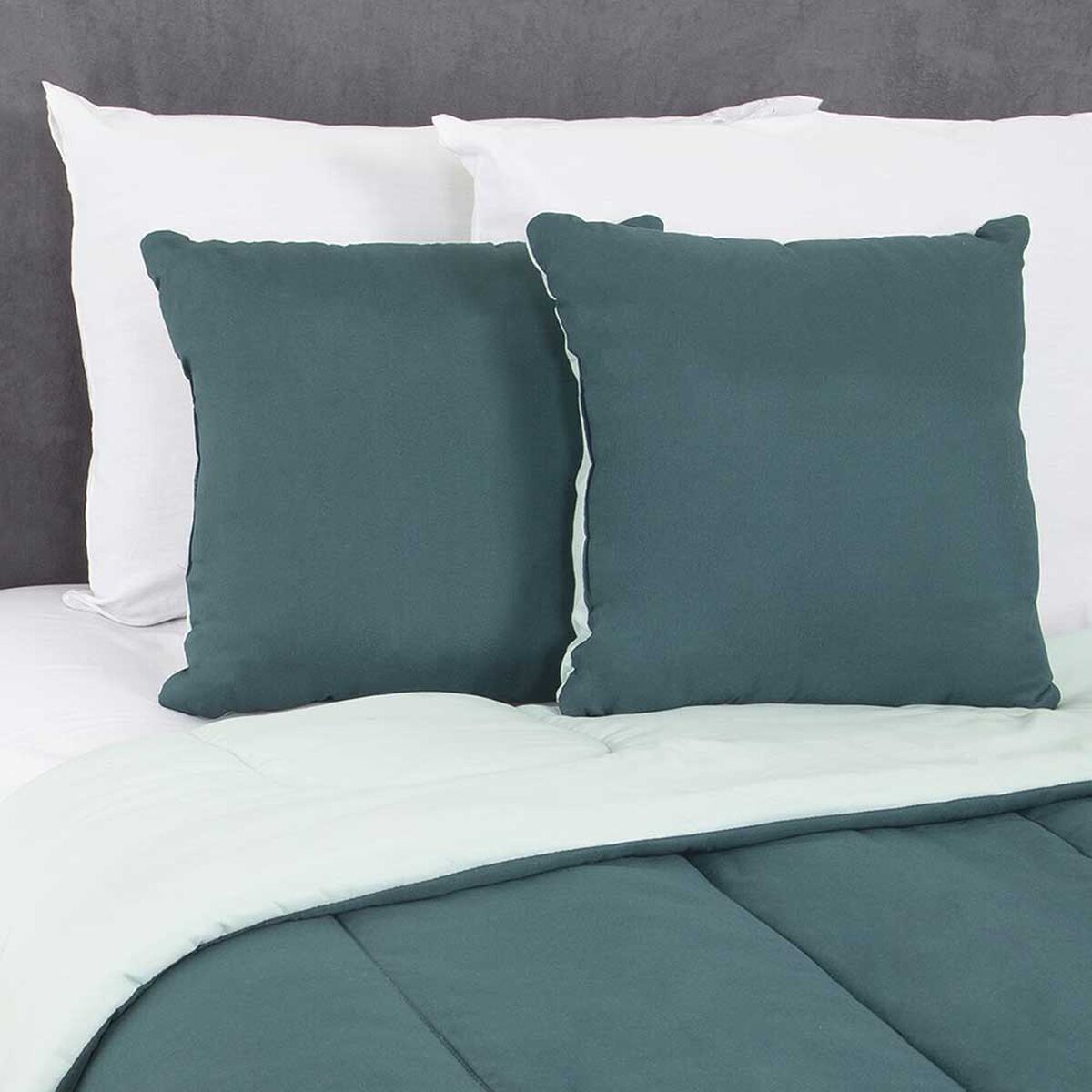 Set Plumón Bicolor + 2 Cojines Casanova 1,5 Plazas Verde Menta
