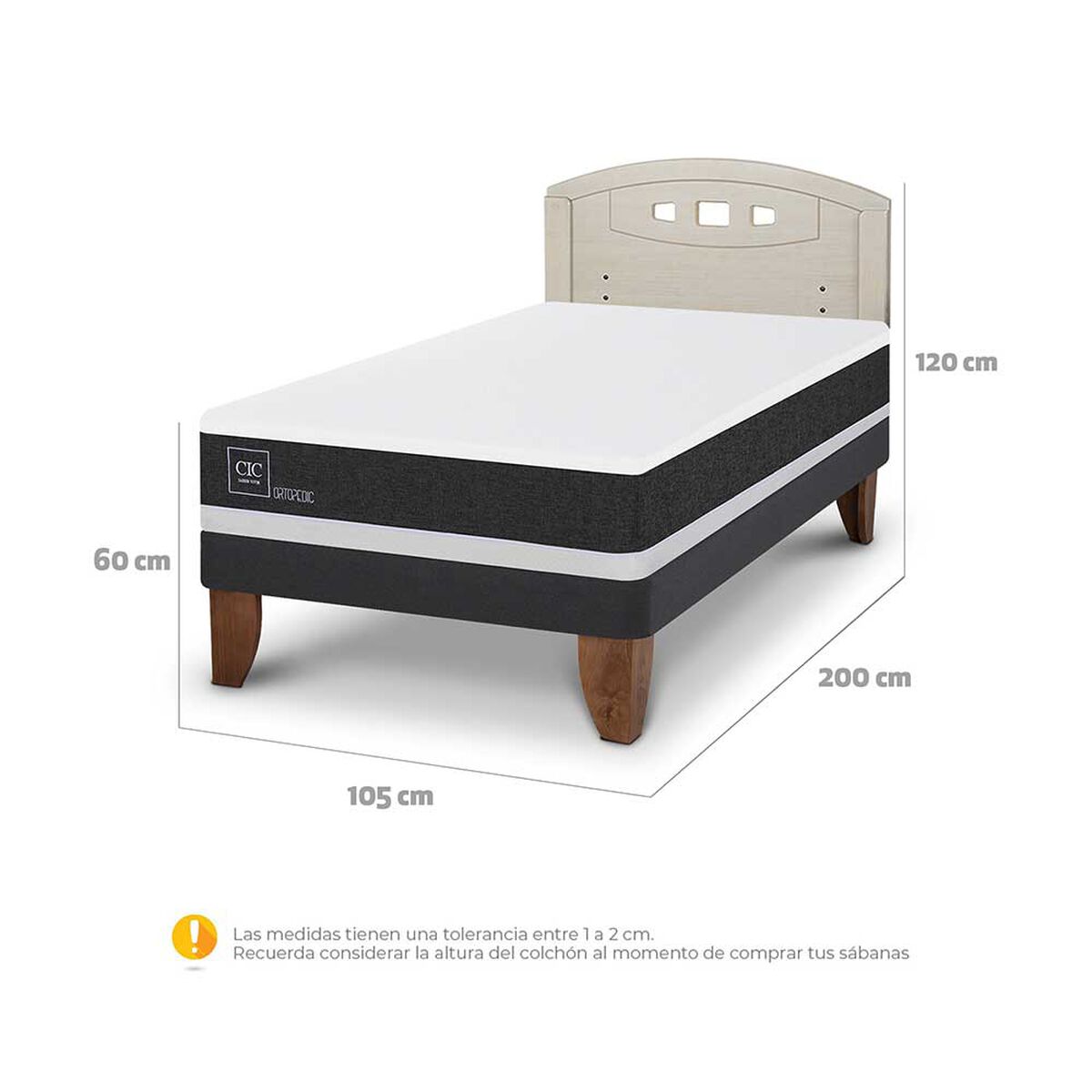 Cama Europea CIC 1,5 Plazas Ortopedic + Respaldo Gales Alpino