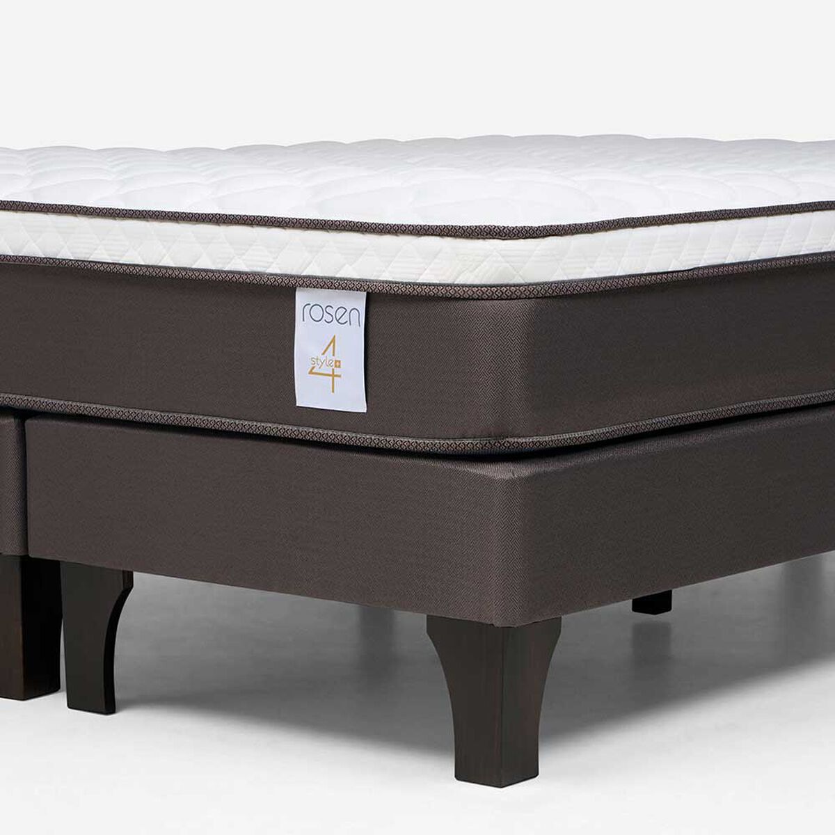 Cama Europea Rosen Base Dividida King New Style 4 Plus + Respaldo Ferrera Gris + 2 Veladores