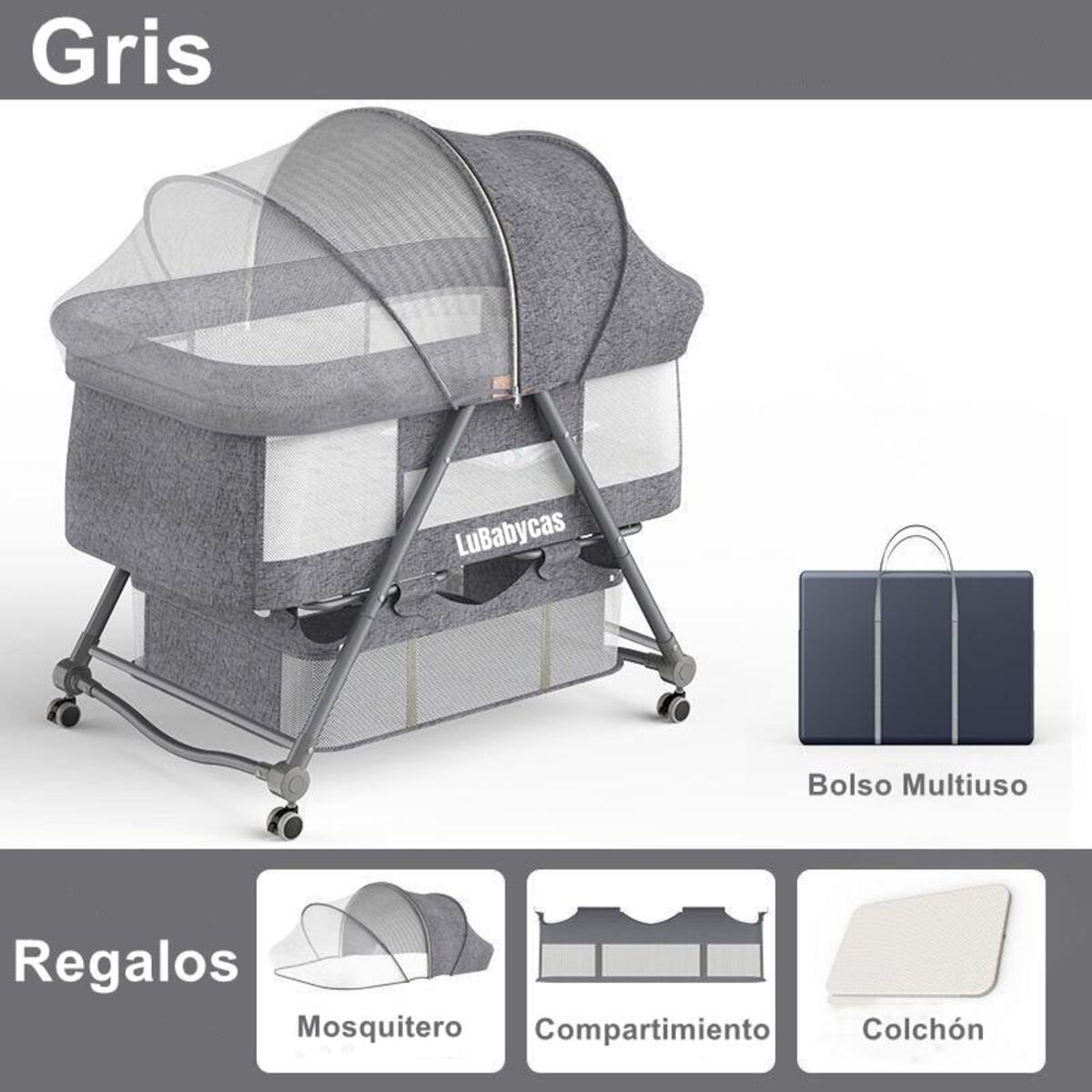 Cuna Moisés con Accesorios Gris Lubabycas