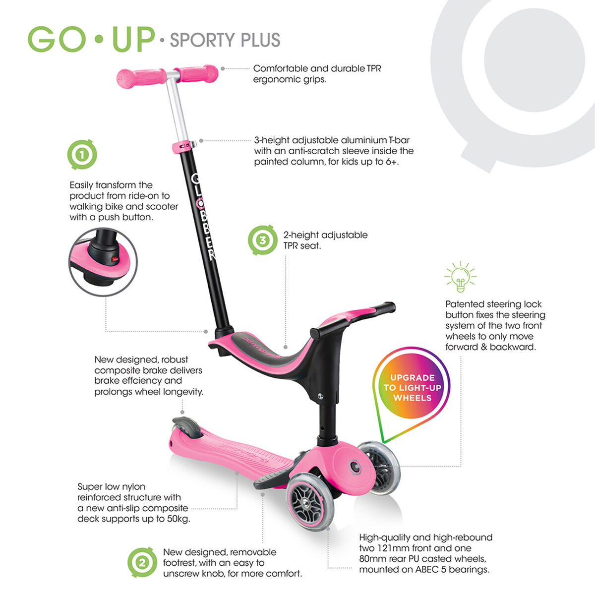 Scooter Go Up Sporty Plus Rosado Globber