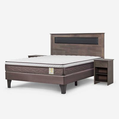 Imagen 2 del producto Cama Europea Rosen 2 Plazas New Style 4 Plus + Respaldo Ferrera Gris + 2 Veladores