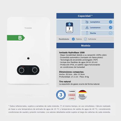 Imagen 2 del producto Calefont Tiro Natural Junkers HydroBase 7 lts.
