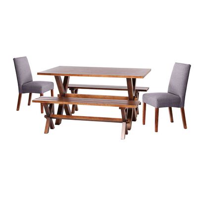 Juego de Comedor Latam Home Sevilla Cadiz 2 Sillas + 2 Bancas Lino Gris Oscuro
