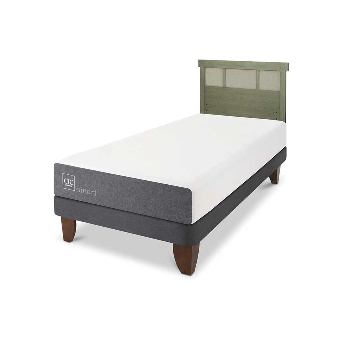 Cama Europea CIC 1,5 Plazas Smart + Respaldo Dublin Olivo