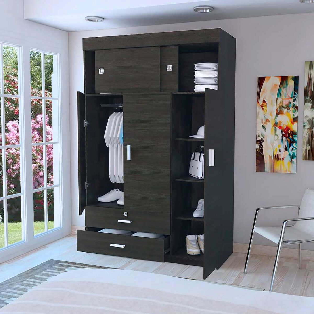 Closet Tuhome Manila 5 Puertas 2 Cajones Wengue