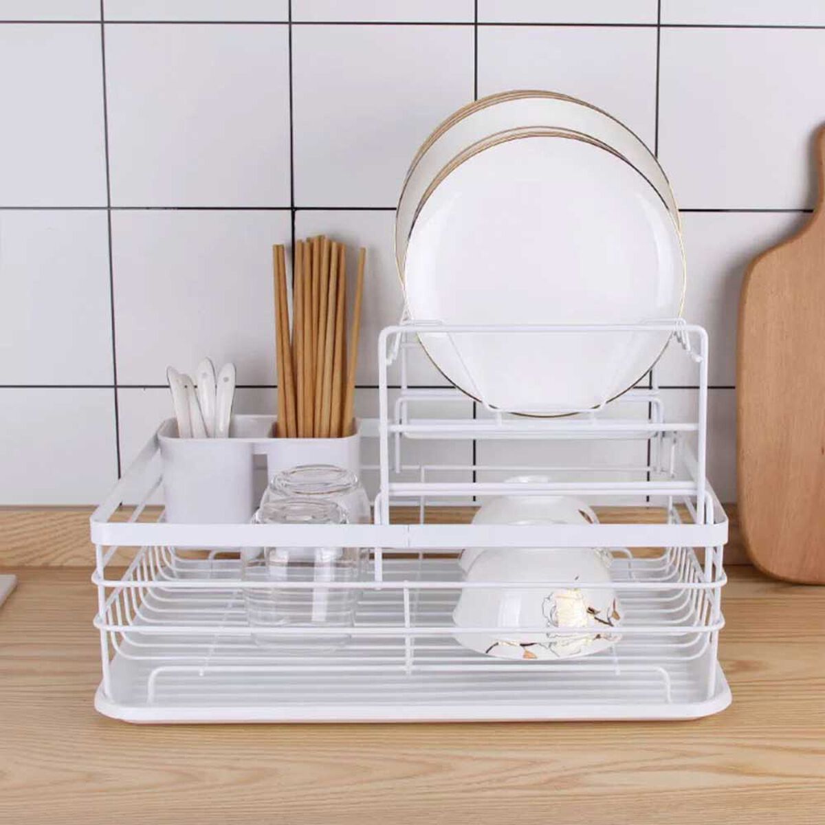 Secaplatos Escurridor 2 Niveles Acero Inoxidable Simplit Blanco