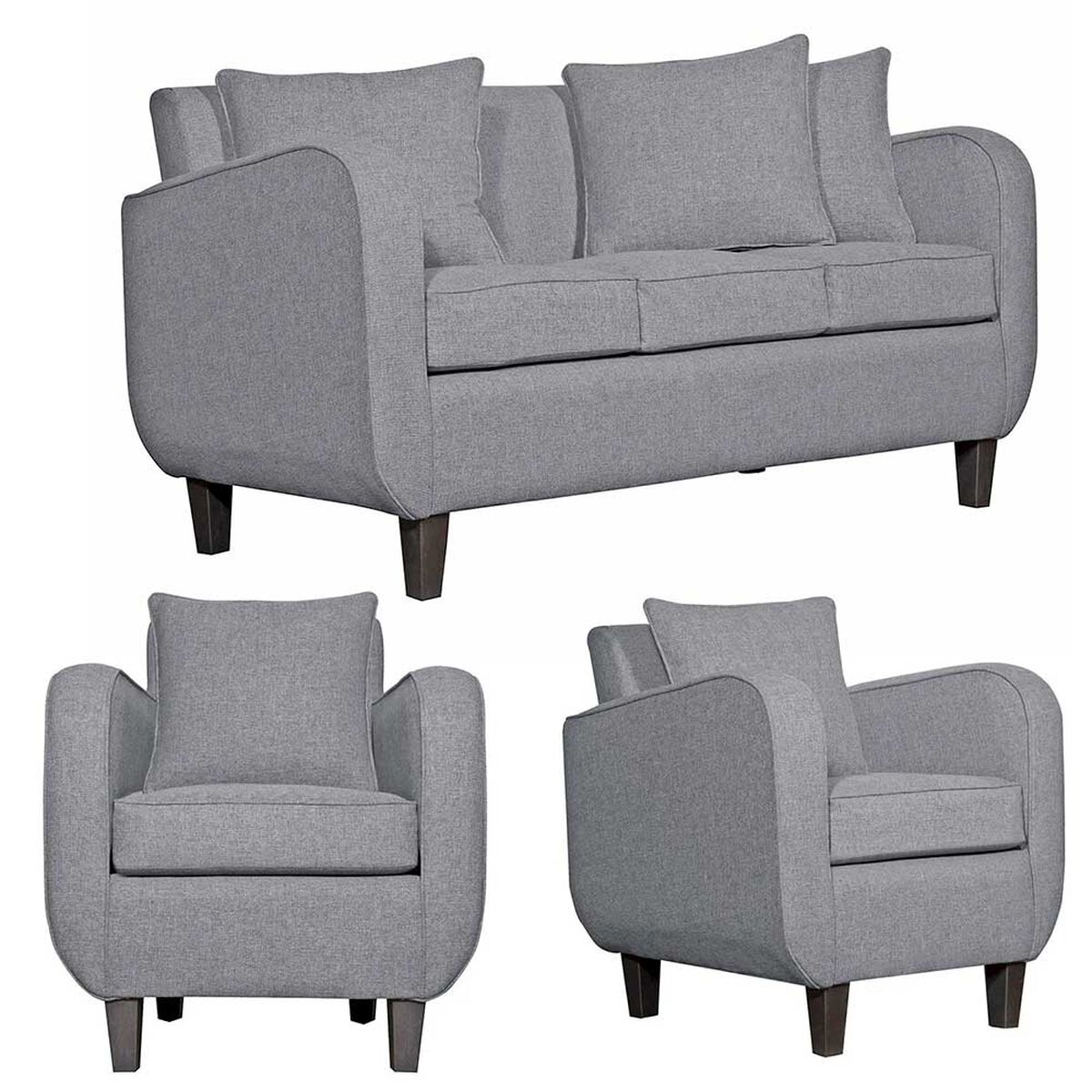 Juego de Living Ruzam Mobel Cronos Sof&aacute; 3 Cuerpos + Dos Sillones 1 Cuerpo Lino Gris