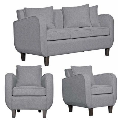 Juego de Living Ruzam Mobel Cronos Sofá 3 Cuerpos + Dos Sillones 1 Cuerpo Lino Gris