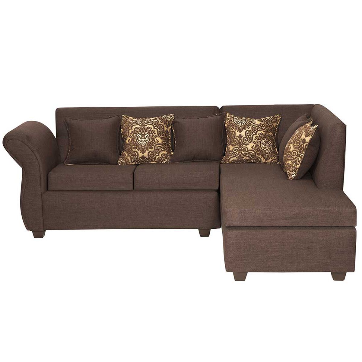 Sofá Seccional Derecho Essenza New Isabella Tela Catania Chaise longue + Sofá 2 Cuerpos Café