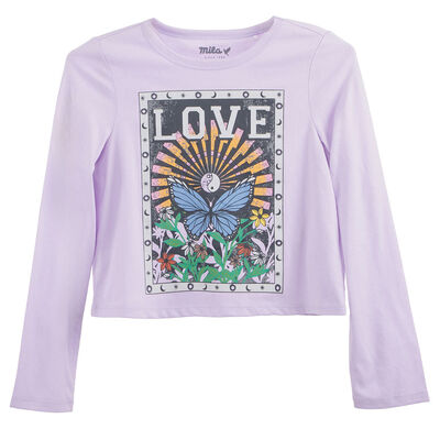 Polera Manga Larga Estampada de Algodón Niña Mila