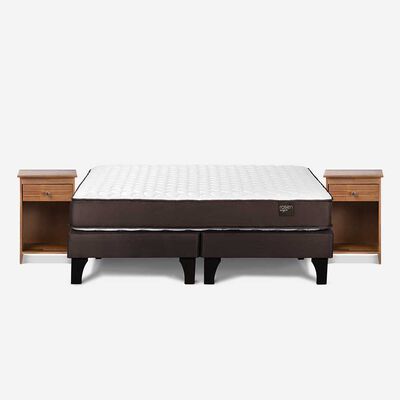 Cama Europea Rosen Base Dividida 2 Plazas Ergo T + 2 Veladores Tabor Caramelo