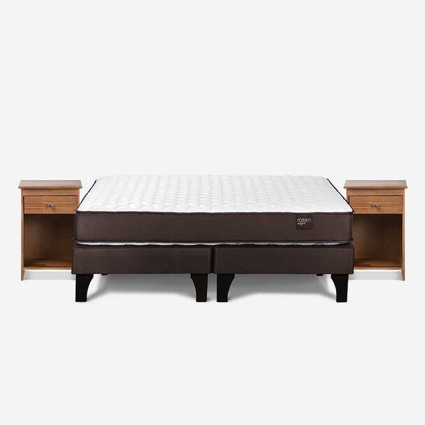 Cama Europea Rosen Base Dividida 2 Plazas Ergo T + 2 Veladores Tabor Caramelo