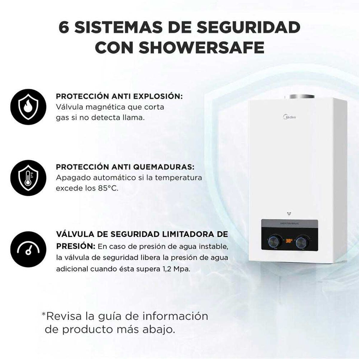 Calefont Gas Licuado Midea MGWH13-26MDNCLW-GL Tiro Natural 13 lts.