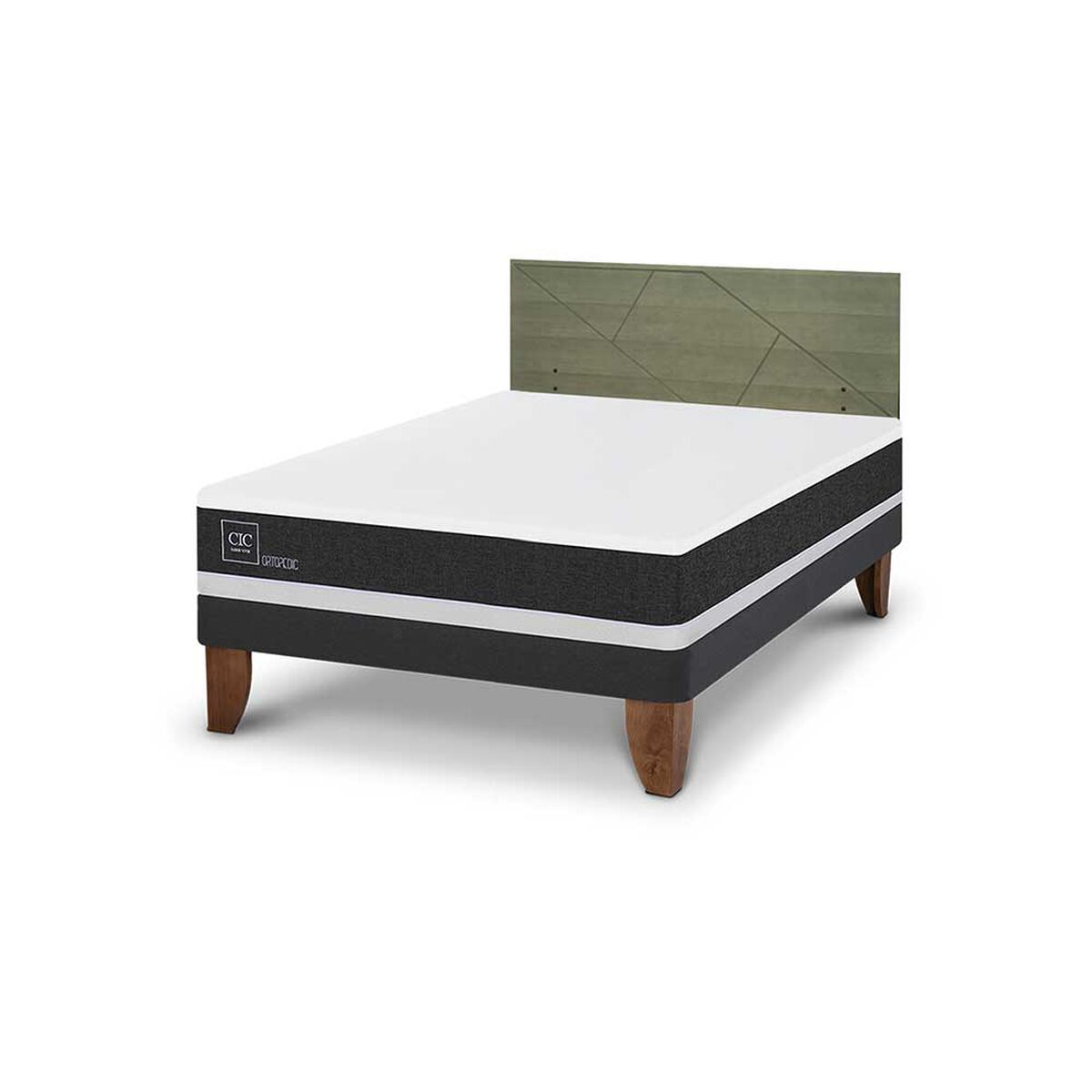 Cama Europea CIC 2 Plazas Ortopedic + Respaldo Villarrica Olivo