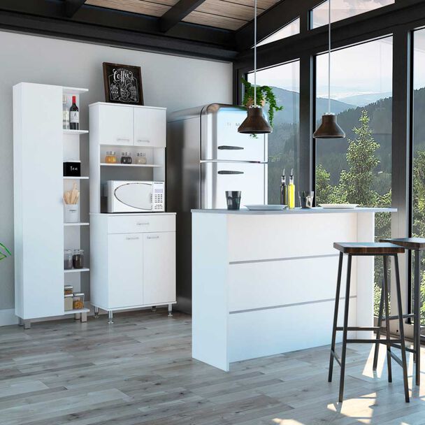 Combo Mueble Microondas + Barra de Cocina + Optimizador TuHome Kitchen Blanco
