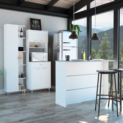 Imagen 1 del producto Combo Mueble Microondas + Barra de Cocina + Optimizador TuHome Kitchen Blanco