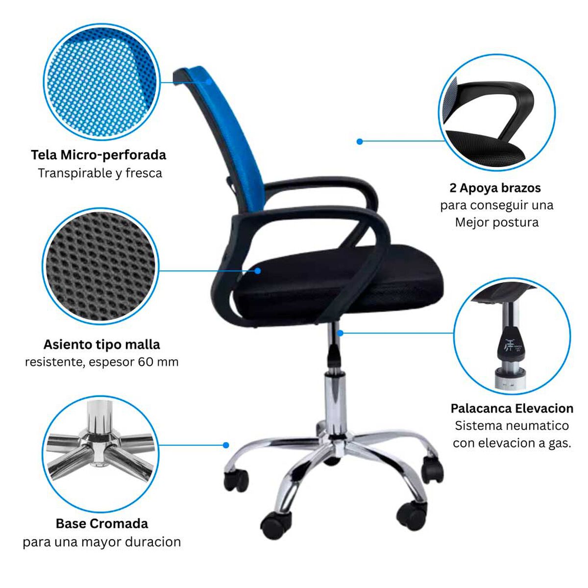 Combo Oficina Escritorio Cartagena + Silla New York Negra y Azul Arthome
