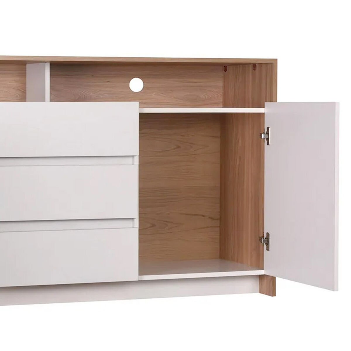 Rack TV Colb&uacute;n + Buffet + Libreros CIC Olmo Blanco