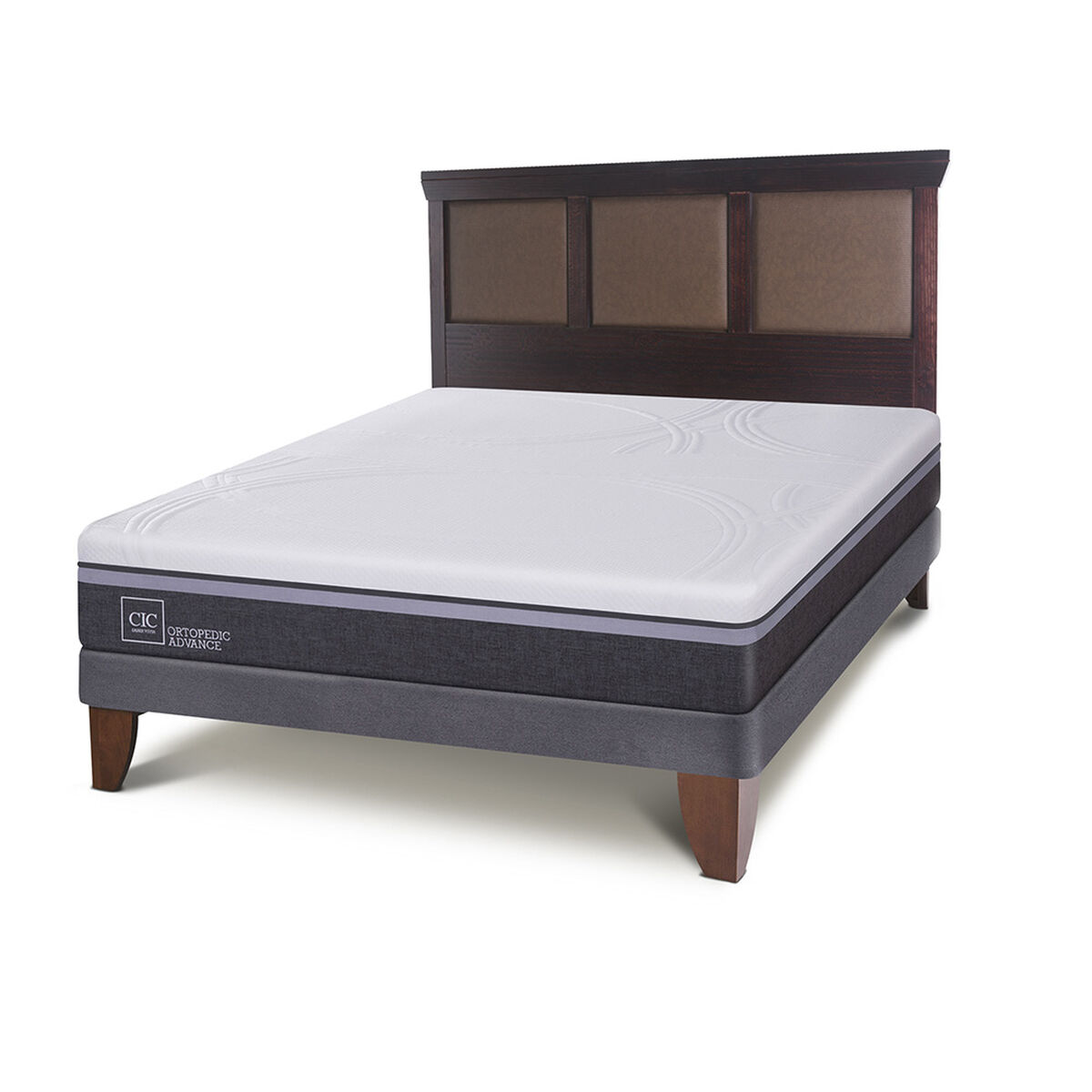 Cama Europea CIC 2 Plazas Ortopedic Advance + Respaldo New Torino Chocolate