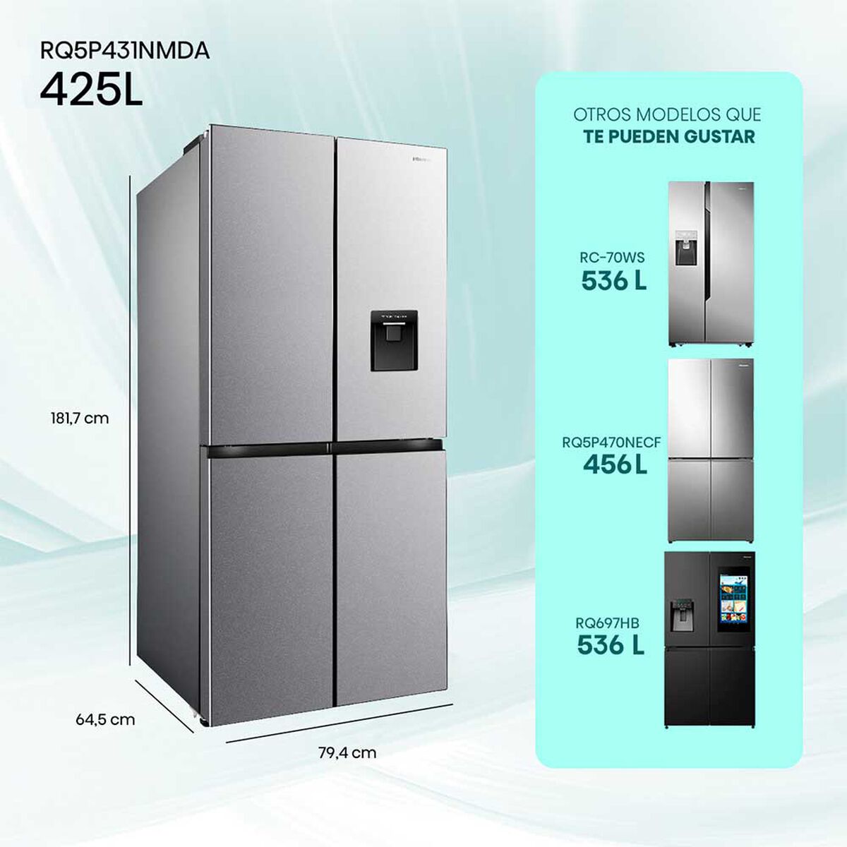 Refrigerador Cross Door Hisense RQ5P431NMDA 425 lts.