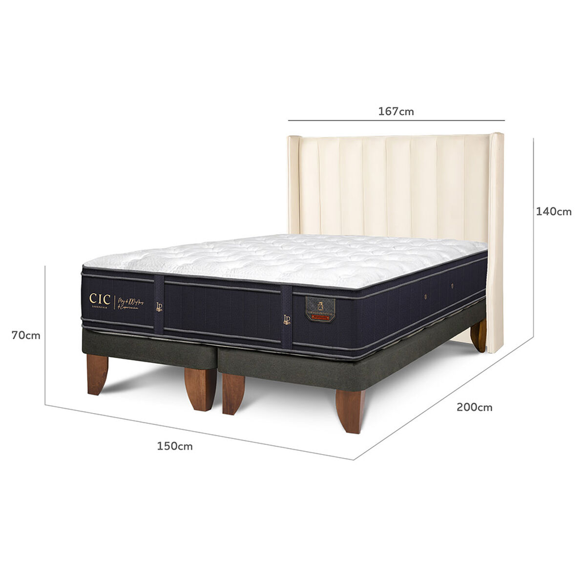 Cama Europea CIC Base Dividida 2 Plazas Grand Premium + Respaldo Panaro
