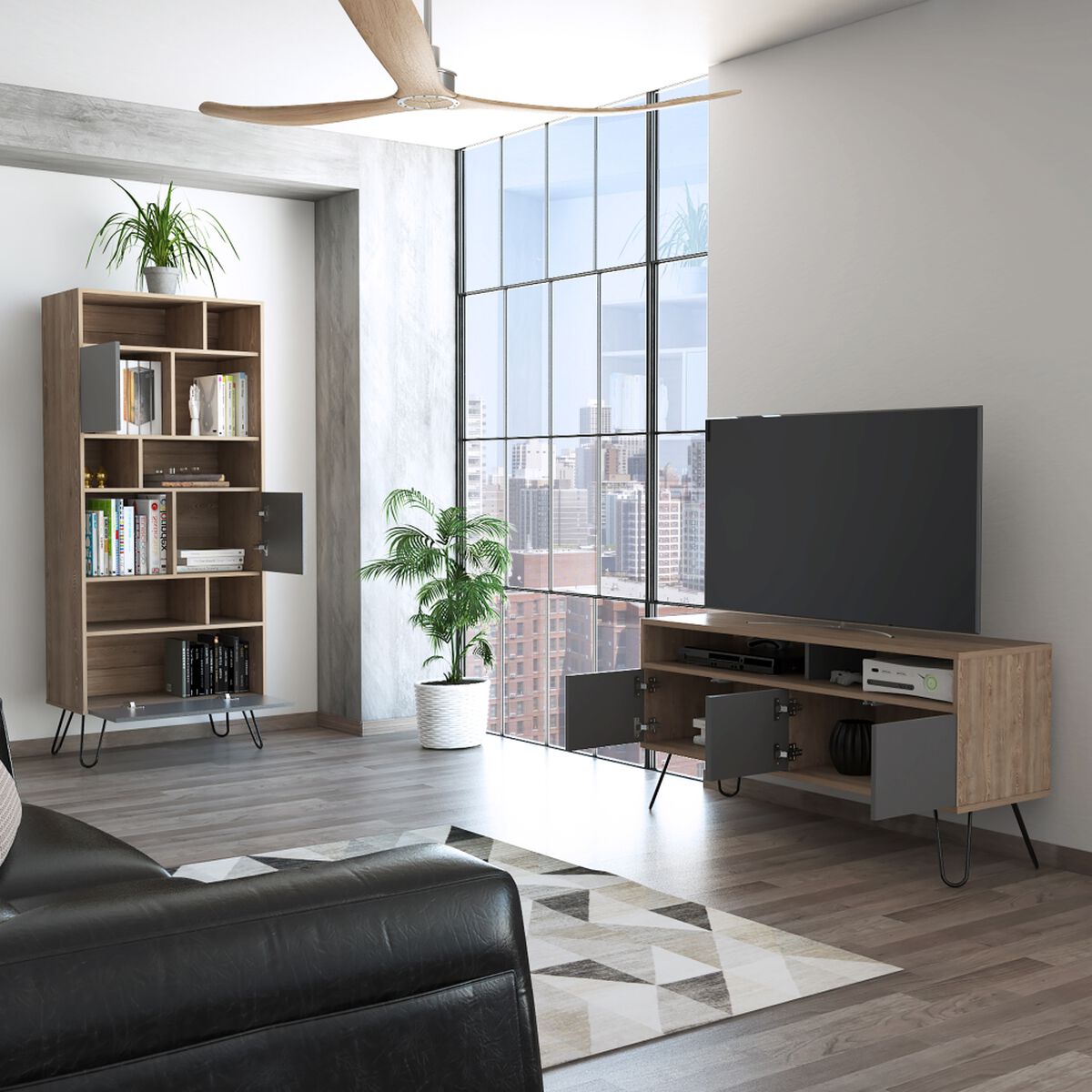 Rack TV Hasta 55" + Biblioteca TuHome Vassel