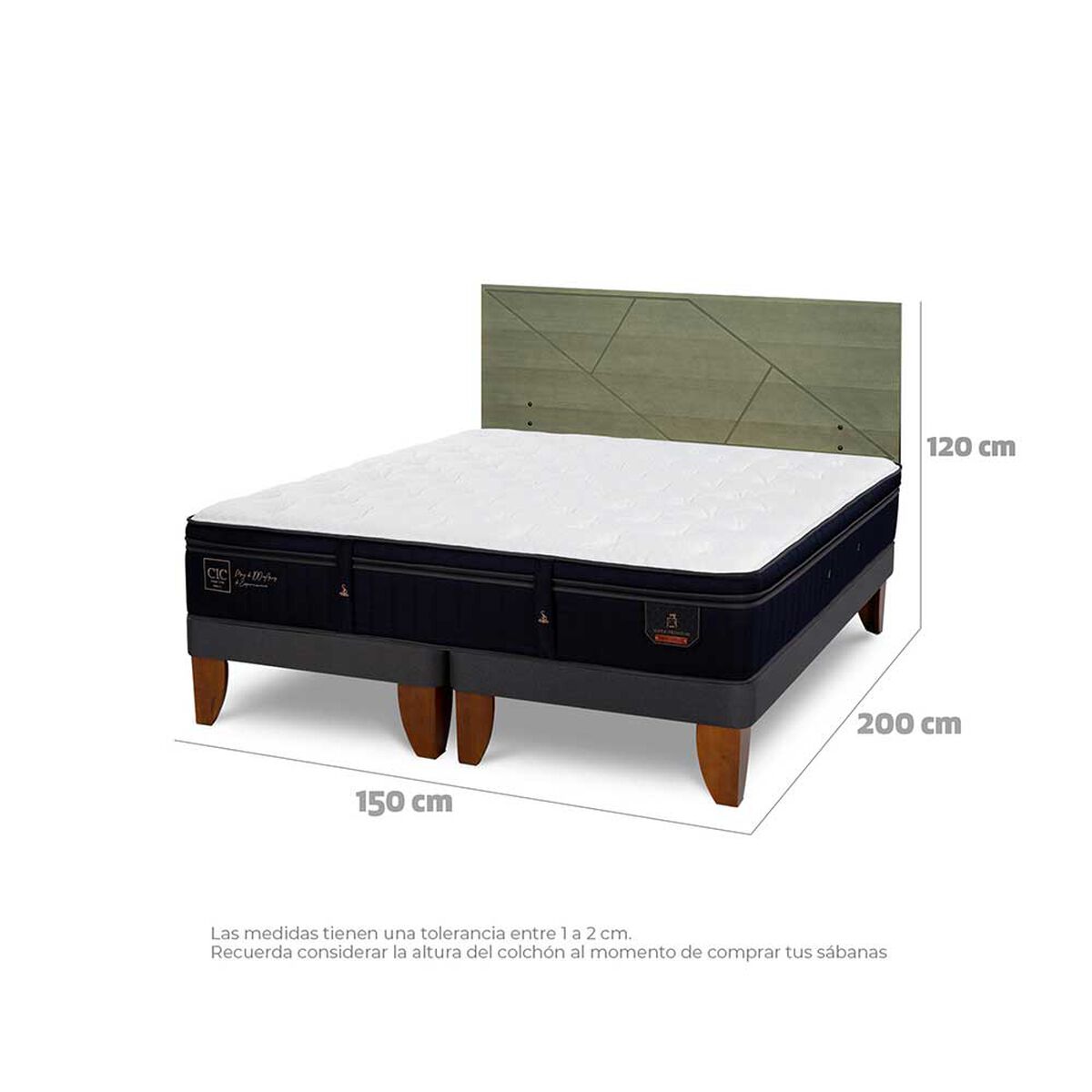 Cama Europea CIC Base Dividida 2 Plazas S&uacute;per Premium + Respaldo Villarrica Olivo