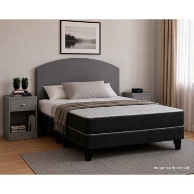 Combo Celta Cama Europea 2 Plazas C&aacute;diz 190 x 150 cm + Respaldo + 2 Veladores Casanova 2 Plazas Gris