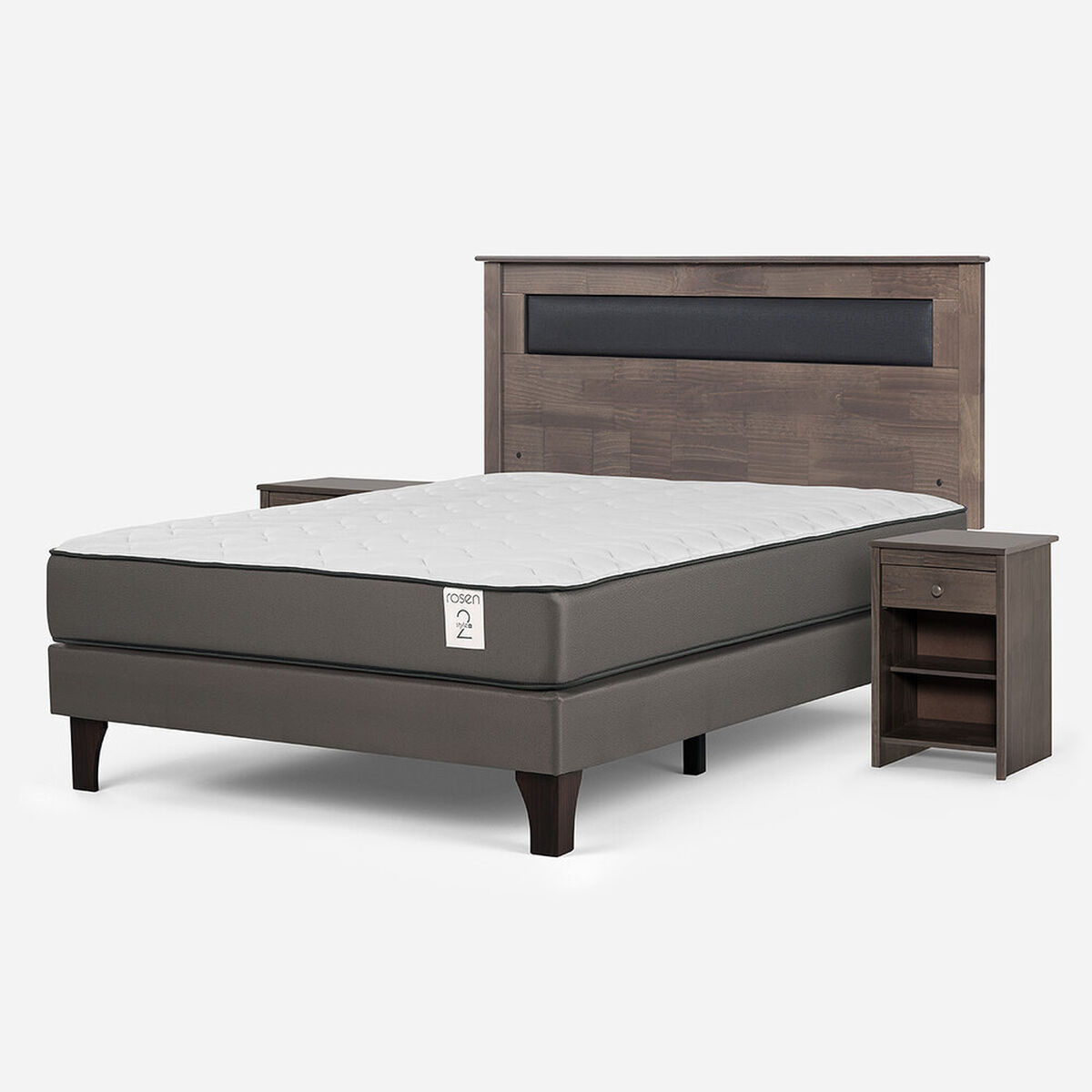 Cama Europea Rosen 2 Plazas New Style 2 Plus + Respaldo + 2 Veladores Ferrara