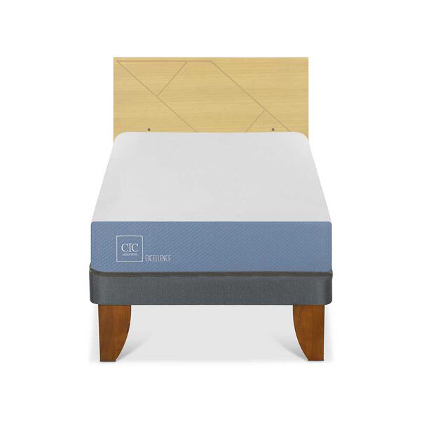 Cama Europea CIC 1 Plaza Excellence + Respaldo Villarrica Mostaza