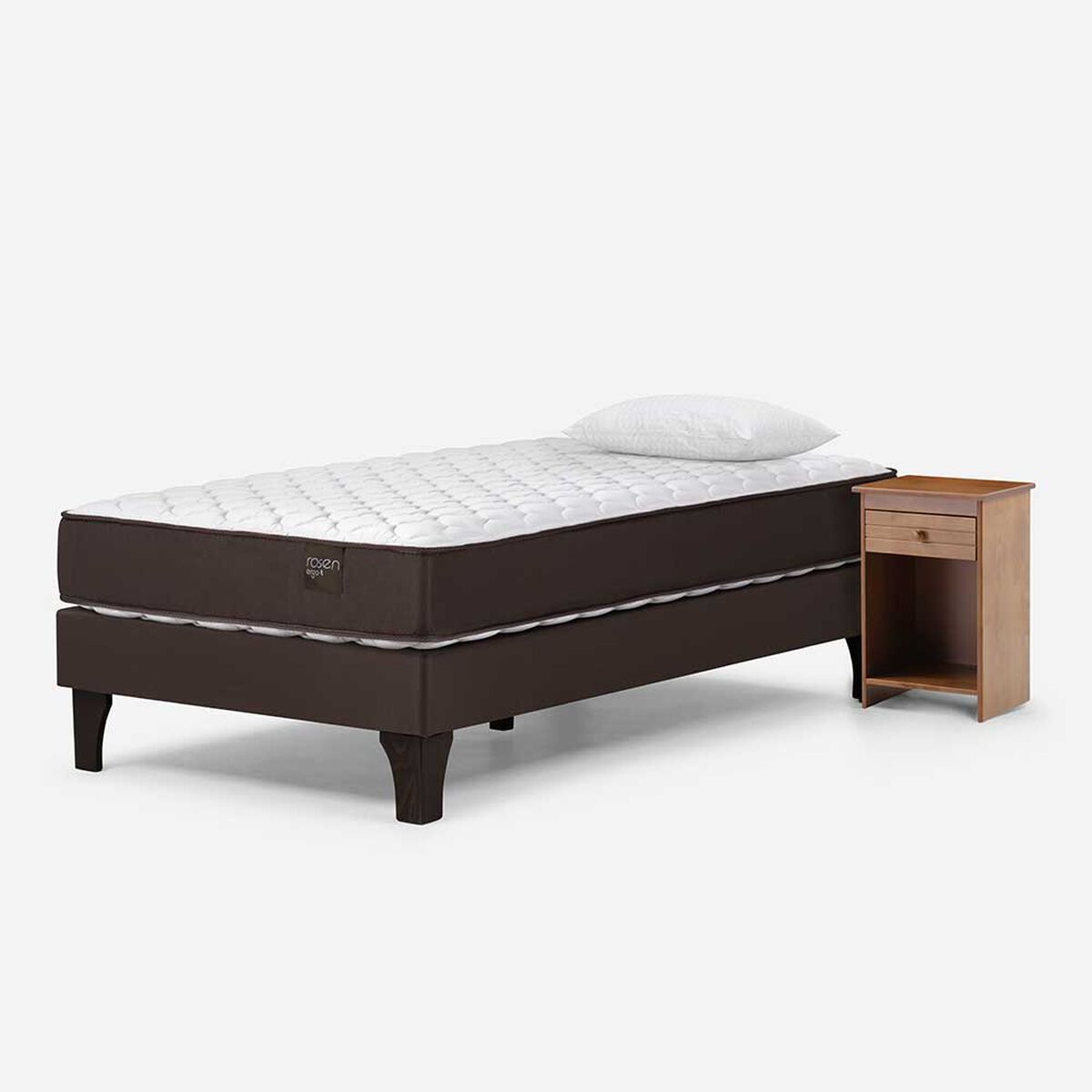 Cama Europea Rosen 1,5 Plazas Ergo T + Velador Tabor Caramelo + Almohada Light Americana