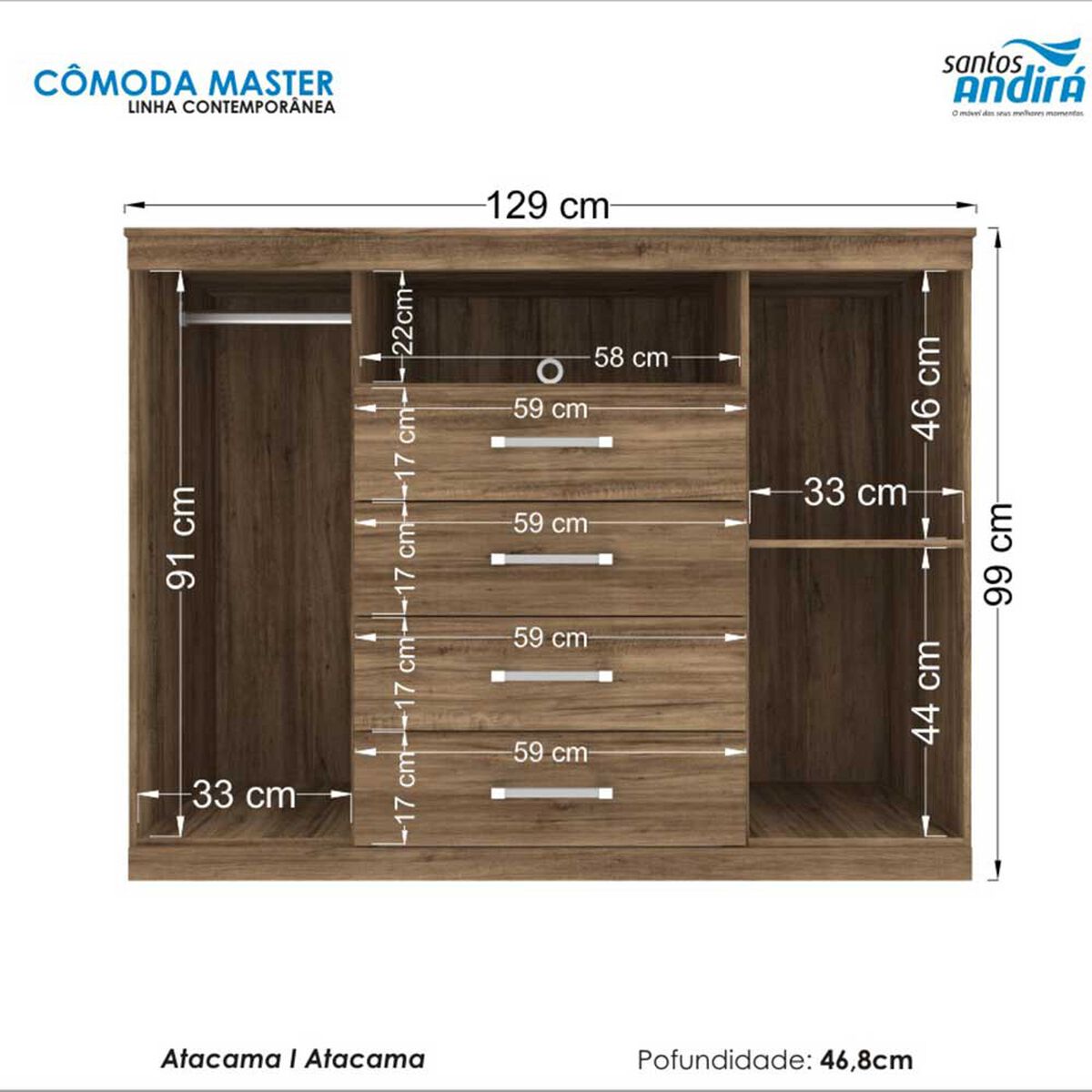 Cómoda Onessta Master 4 Cajones 2 Puertas Jatoba Arena