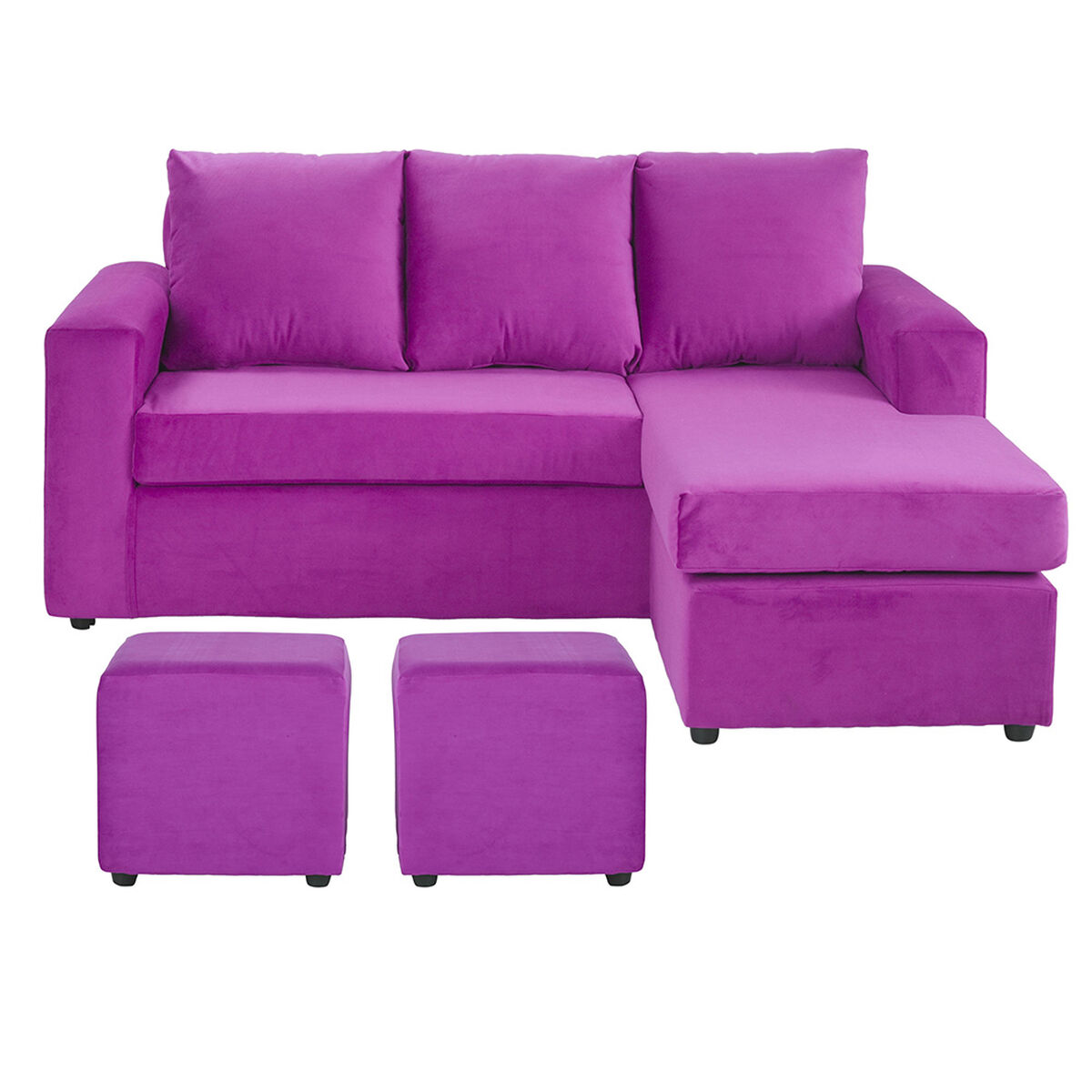 Sofá Seccional Bodevir Cali 3 Cuerpos + 2 Pouf Fucsia