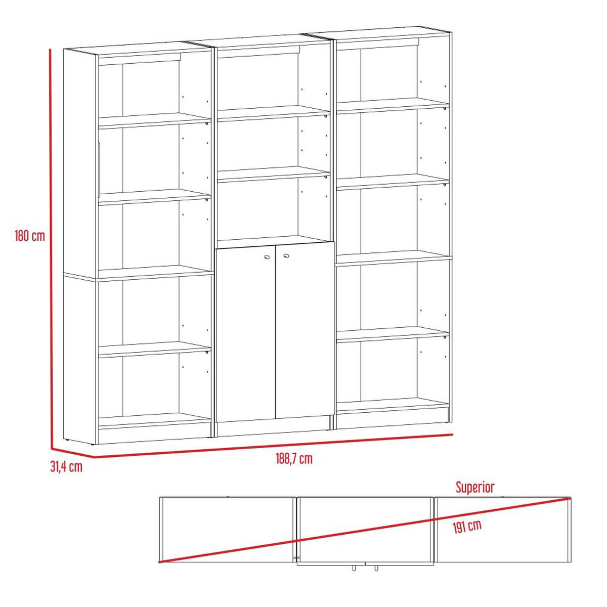 2 Estantes 5 Repisas + Estante 2 Puertas TuHome Home Blanco