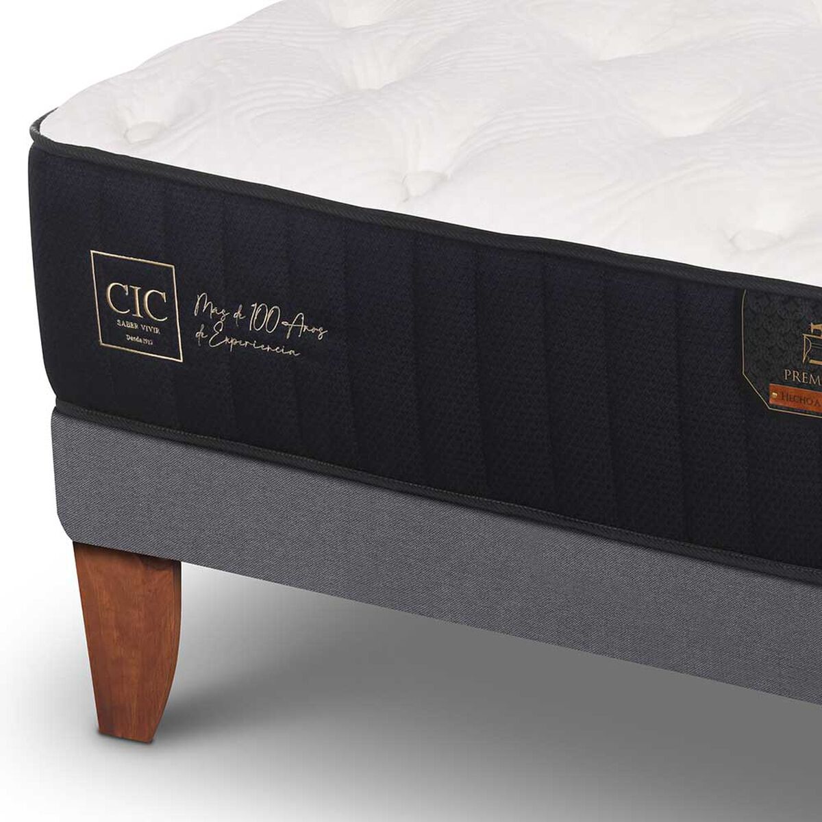 Cama Europea CIC 1,5 Plazas Premium + Respaldo + Velador Legno