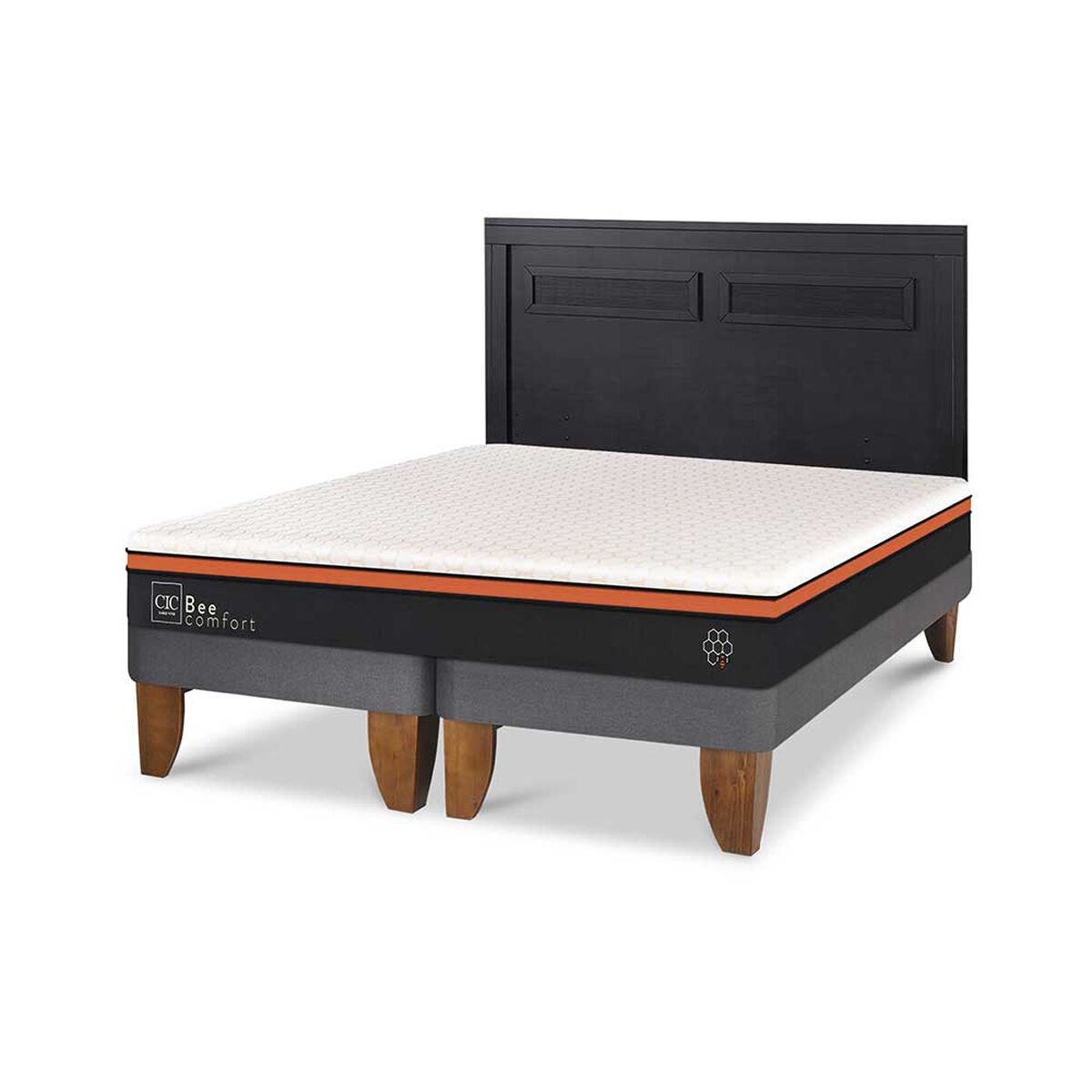 Cama Europea CIC Base Dividida King Beecomfort + Respaldo Milan Negro