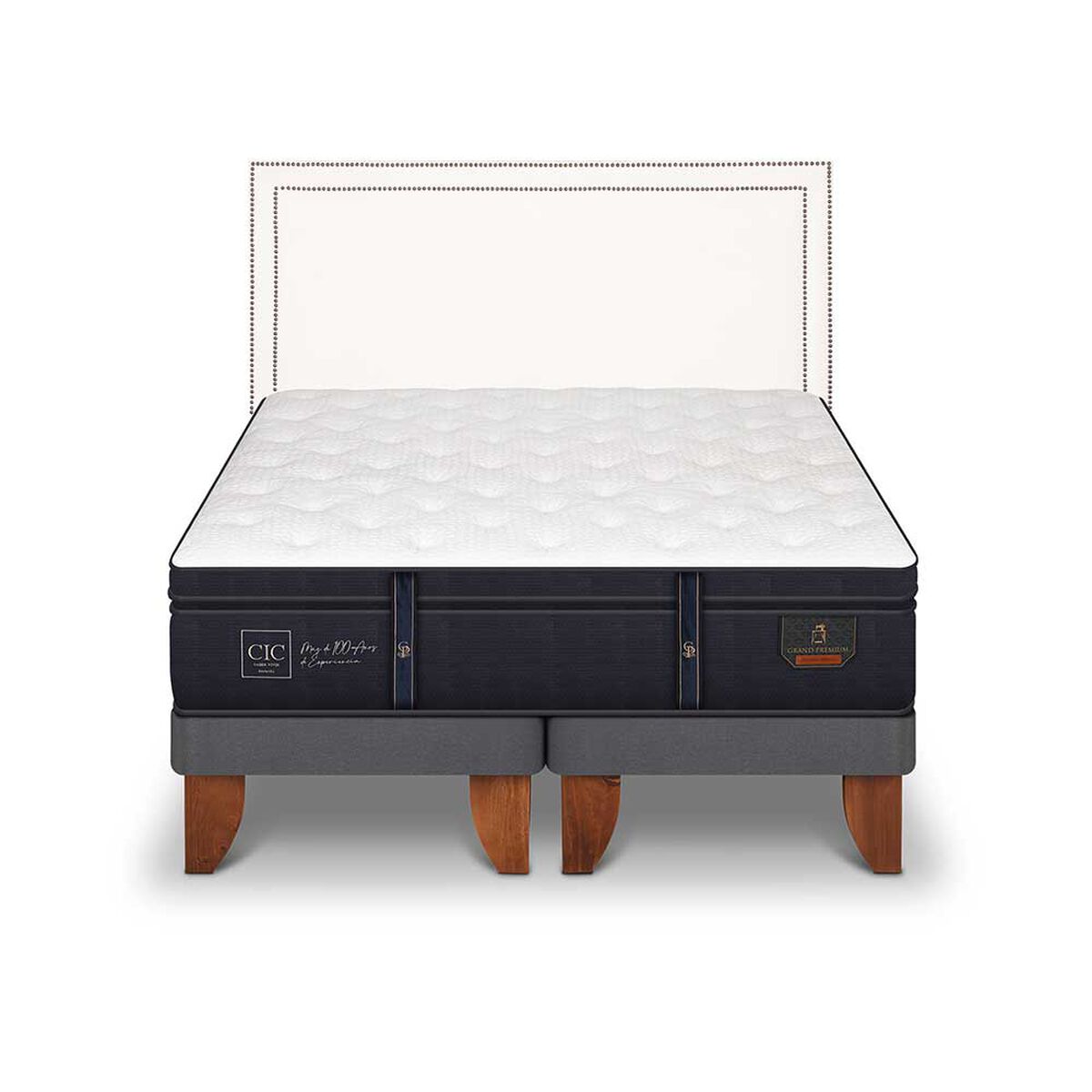 Cama Europea CIC Base Dividida 2 Plazas Grand Premium + Respaldo Danubio