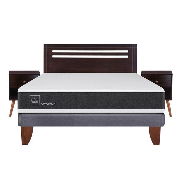 Cama Europea CIC 2 Plazas Ortopedic + Respaldo + 2 Veladores New Munich