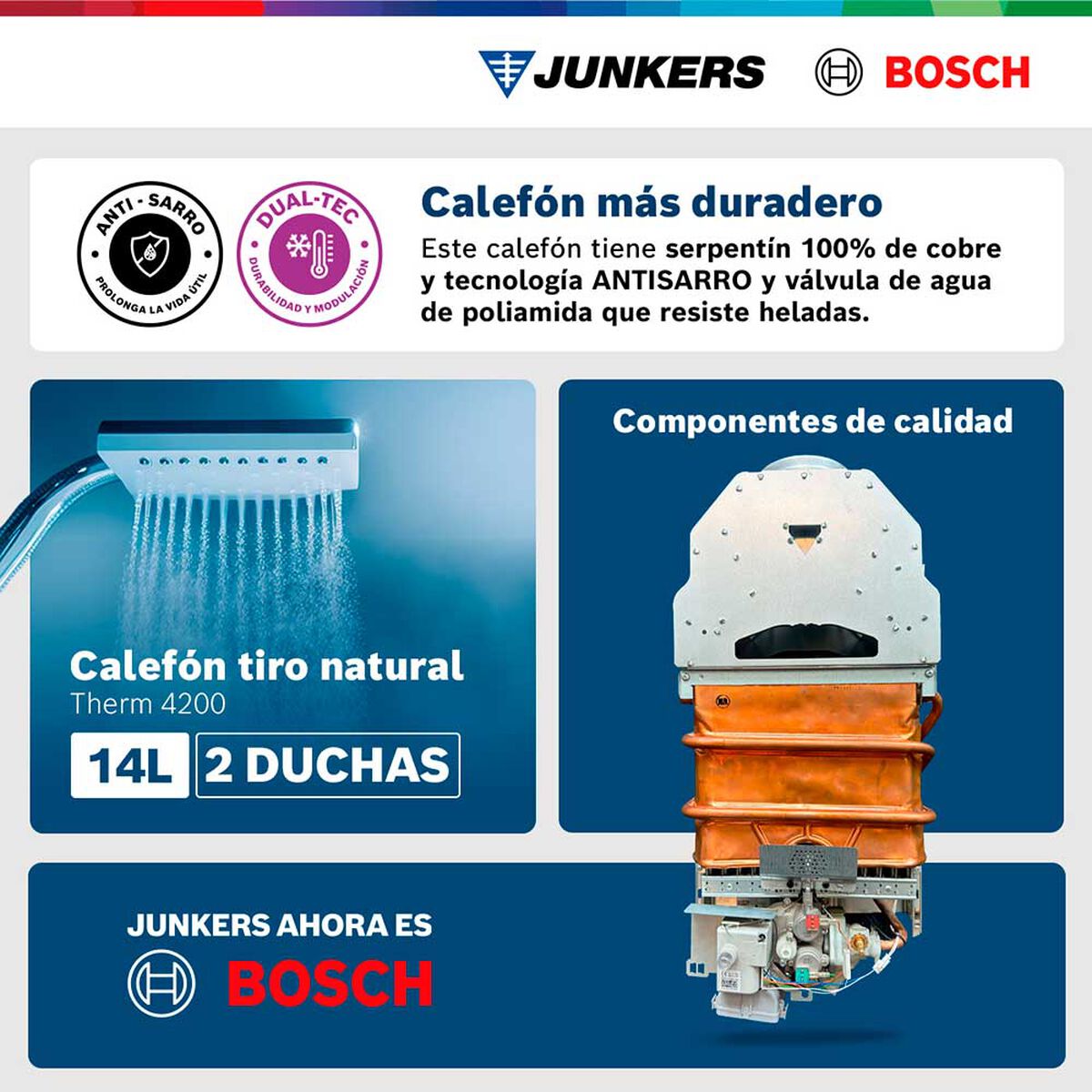 Calef&oacute;n 14 litros gas licuado tiro natural Junkers Bosch Therm 4200
