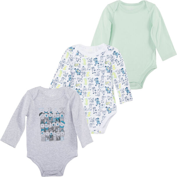 Pack 3 Body Estampado Manga Larga de Algodón Bebo Chess Baby