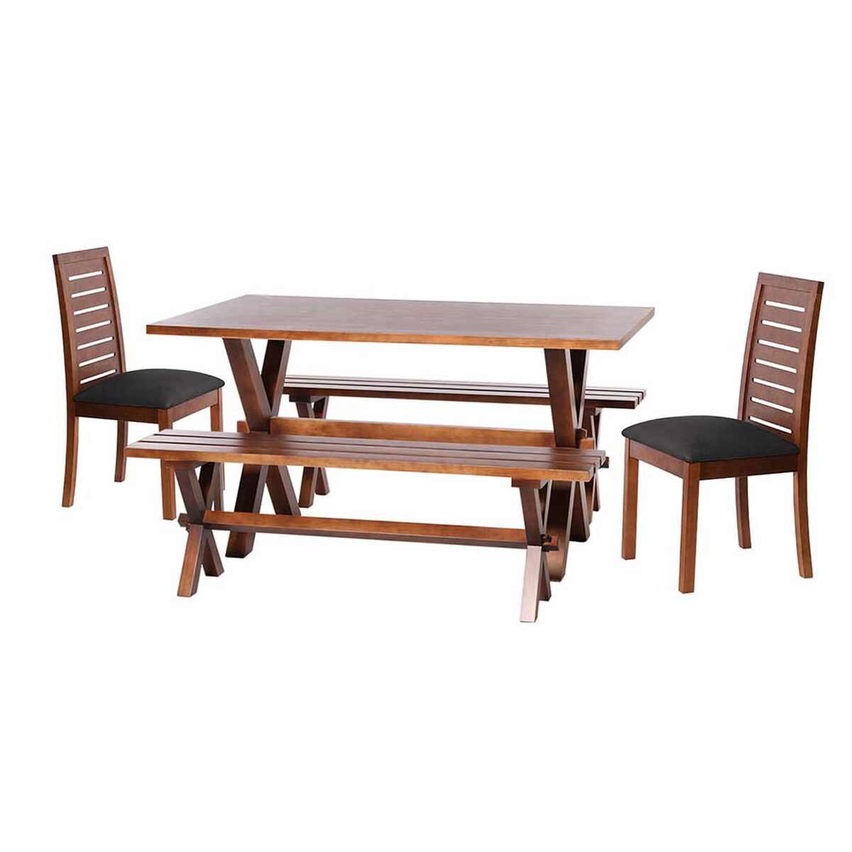 Juego de Comedor Latam Home Sevilla Tenerife 2 Sillas + 2 Bancas Cuero Kentucky Negro