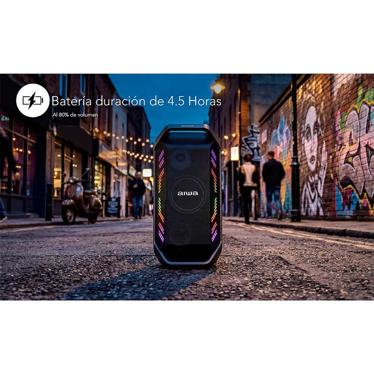 Parlante Port&aacute;til Aiwa AW-A521 90W Bluetooth Negro